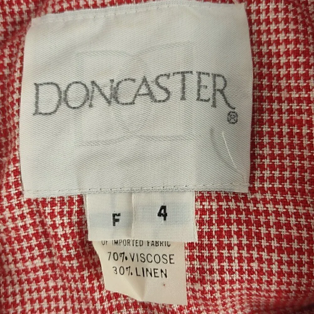 Doncaster Women's Red, White, Houndstooth, Linen Blend, Cropped Jacket Size 4